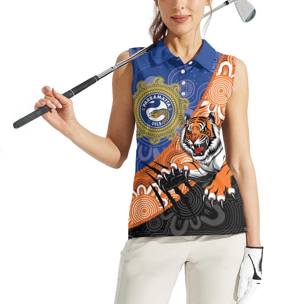 Personalised Tigers and Eels Rugby Women Sleeveless Polo Shirt Aboriginal Art