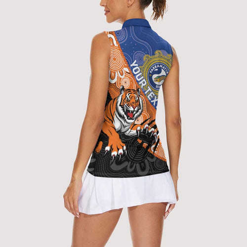 Personalised Tigers and Eels Rugby Women Sleeveless Polo Shirt Aboriginal Art