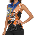 Personalised Tigers and Eels Rugby Women Sleeveless Polo Shirt Aboriginal Art