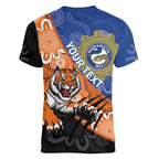 Personalised Tigers and Eels Rugby Women V-Neck T-Shirt Aboriginal Art