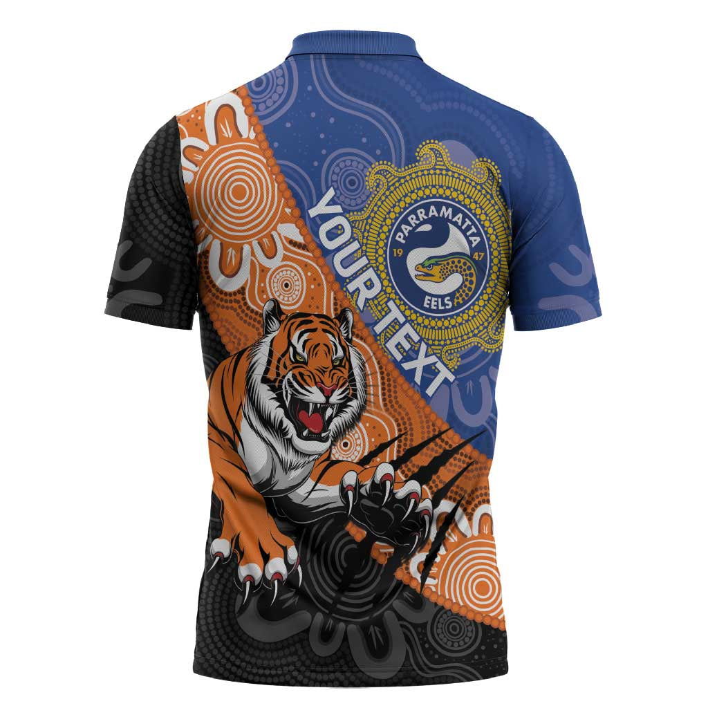 Personalised Tigers and Eels Rugby Zipper Polo Shirt Aboriginal Art