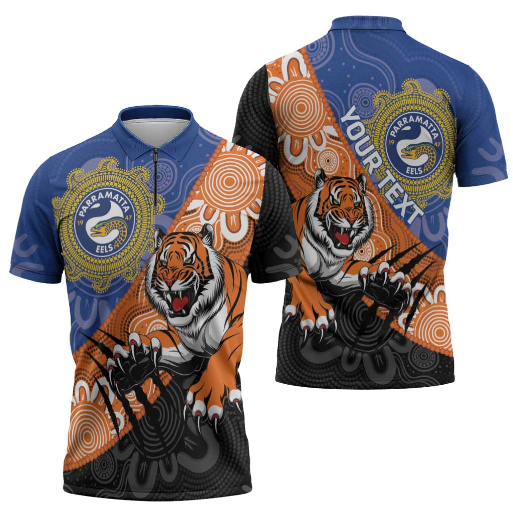 Personalised Tigers and Eels Rugby Zipper Polo Shirt Aboriginal Art