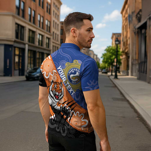Personalised Tigers and Eels Rugby Zipper Polo Shirt Aboriginal Art