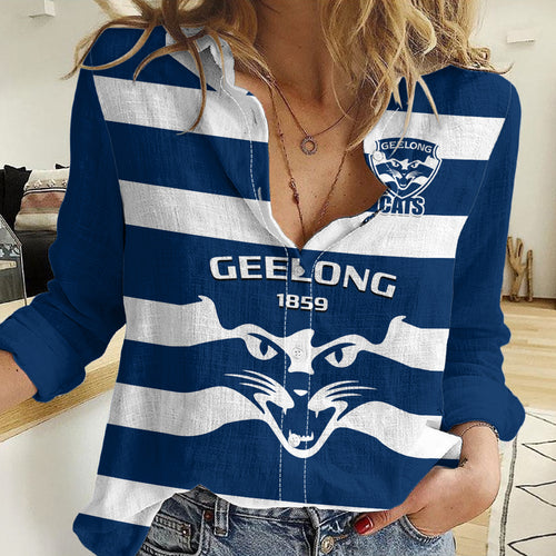 Geelong Football 2023 Women Casual Shirt Go Cats Navy Blue Sporty Style LT14