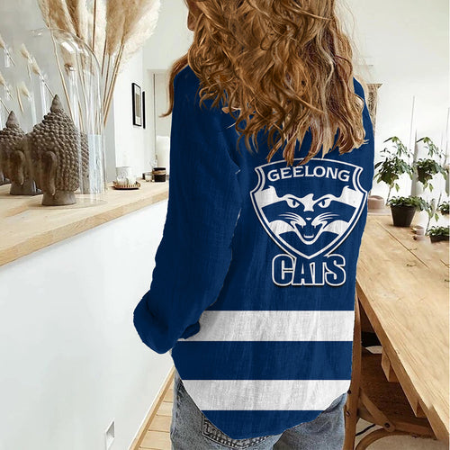 Geelong Football 2023 Women Casual Shirt Go Cats Navy Blue Sporty Style LT14