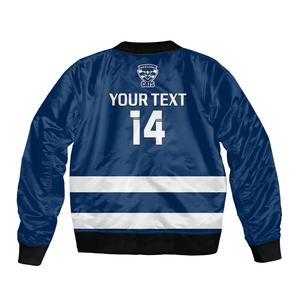 personalised-geelong-football-2023-sleeve-zip-bomber-jacket-go-cats-navy-blue-sporty-style
