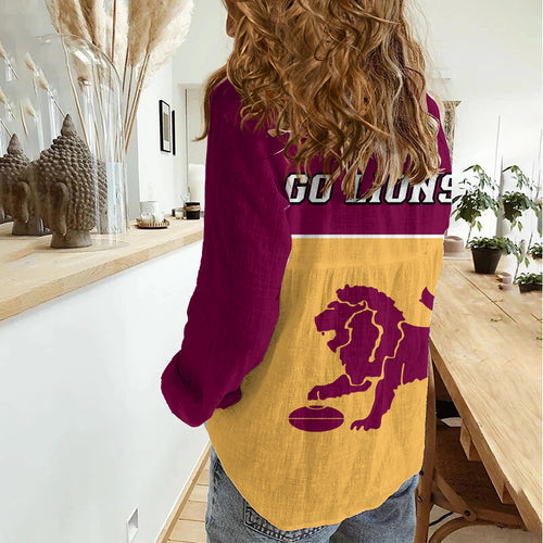 Brisbane Lions Football 2023 Women Casual Shirt Sporty Gold Version LT14