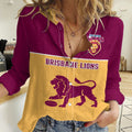 Personalised Brisbane Lions Football 2023 Women Casual Shirt Sporty Gold Version LT14