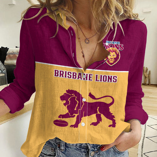 Personalised Brisbane Lions Football 2023 Women Casual Shirt Sporty Gold Version LT14