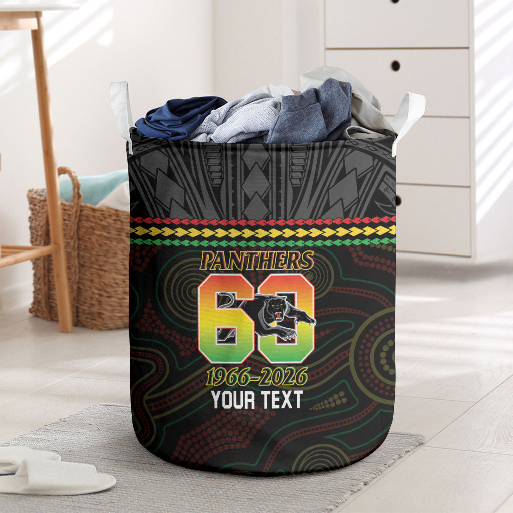 Penrith Panthers Rugby Custom Laundry Basket 60 Years Anniversary Black Polynesian Aboriginal Art