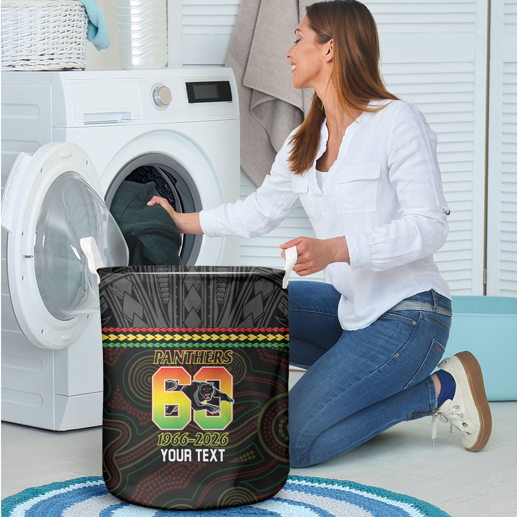 Penrith Panthers Rugby Custom Laundry Basket 60 Years Anniversary Black Polynesian Aboriginal Art