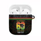 Penrith Panthers Rugby Custom AirPods Case 60 Years Anniversary Black Polynesian Aboriginal Art
