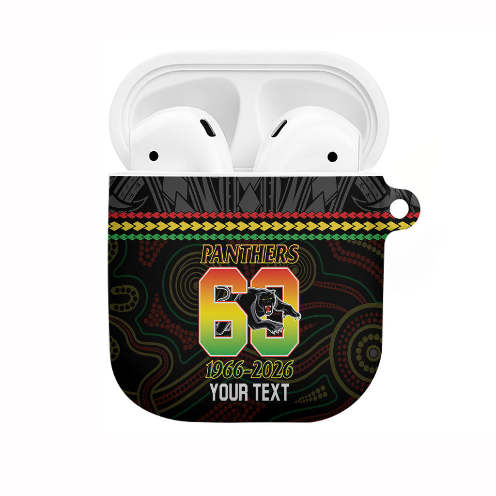 Penrith Panthers Rugby Custom AirPods Case 60 Years Anniversary Black Polynesian Aboriginal Art