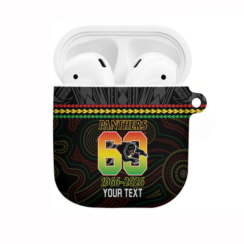 Penrith Panthers Rugby Custom AirPods Case 60 Years Anniversary Black Polynesian Aboriginal Art