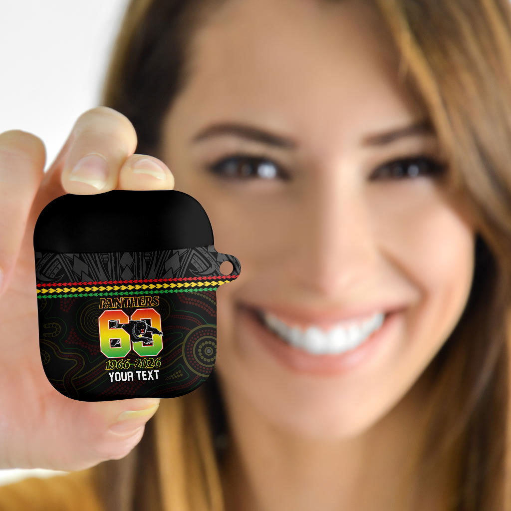 Penrith Panthers Rugby Custom AirPods Case 60 Years Anniversary Black Polynesian Aboriginal Art