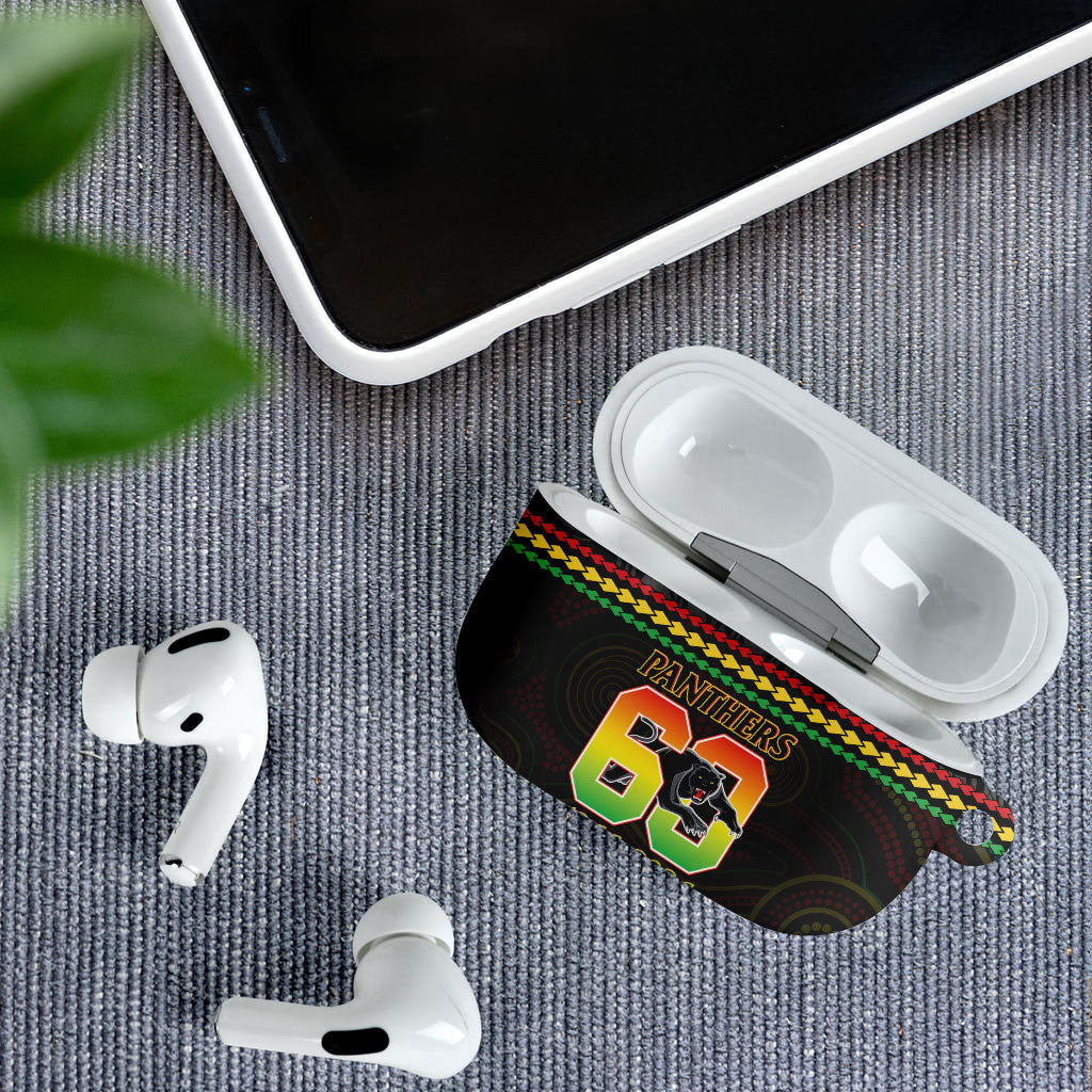 Penrith Panthers Rugby Custom AirPods Case 60 Years Anniversary Black Polynesian Aboriginal Art