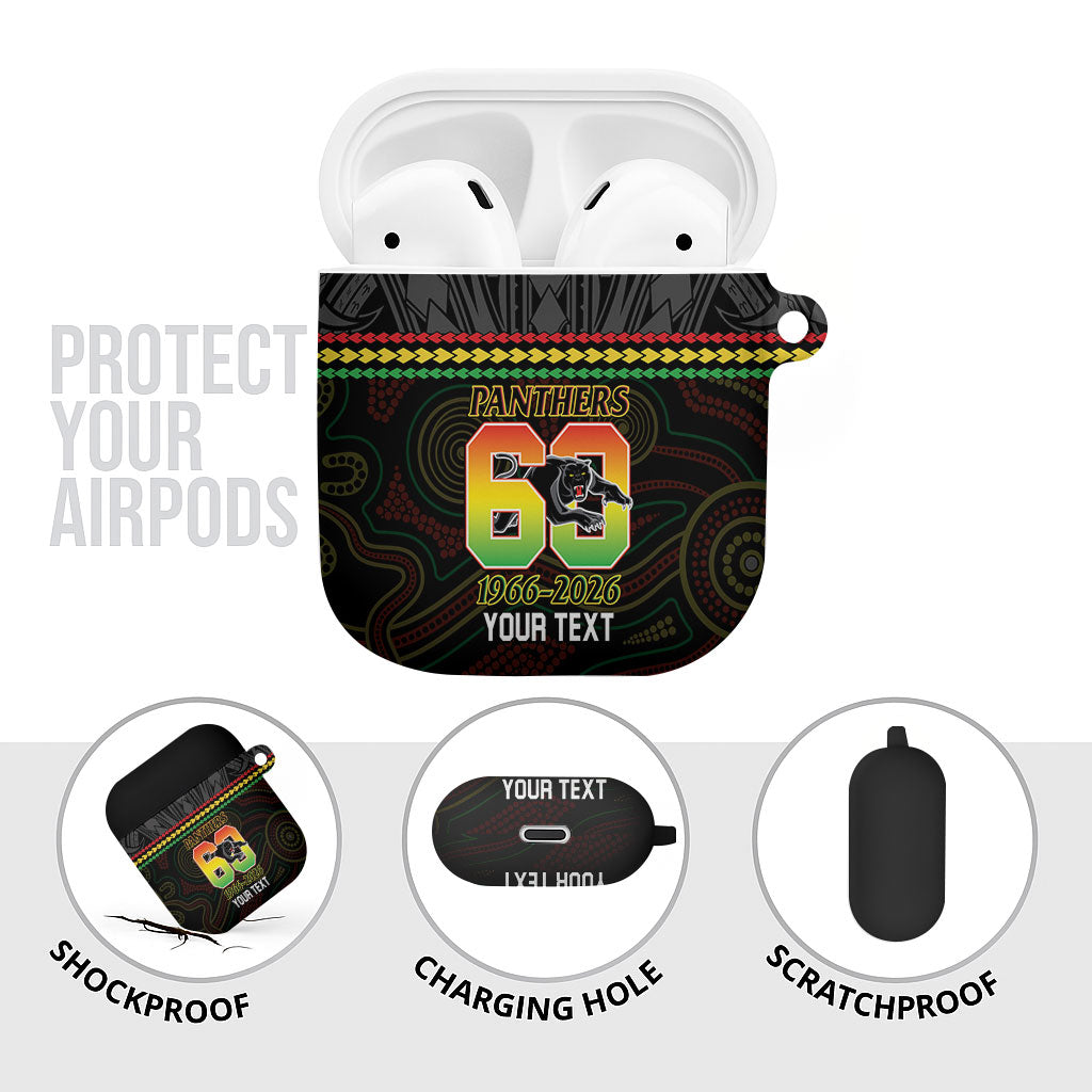Penrith Panthers Rugby Custom AirPods Case 60 Years Anniversary Black Polynesian Aboriginal Art