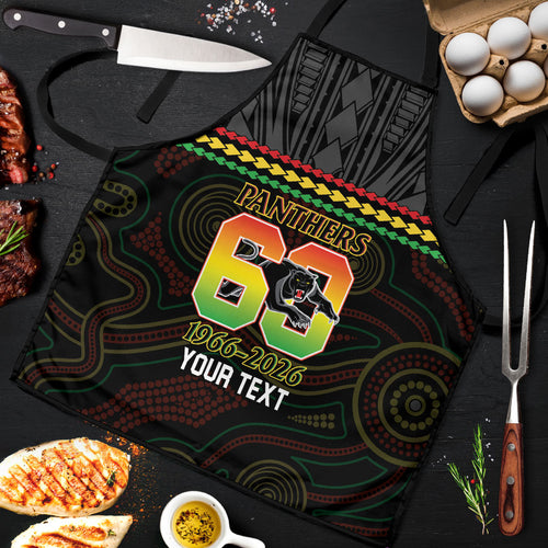 Penrith Panthers Rugby Custom Apron 60 Years Anniversary Black Polynesian Aboriginal Art