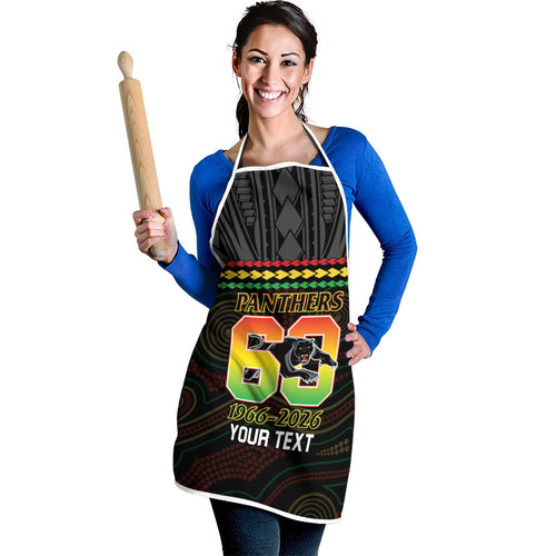 Penrith Panthers Rugby Custom Apron 60 Years Anniversary Black Polynesian Aboriginal Art