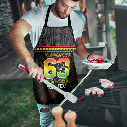 Penrith Panthers Rugby Custom Apron 60 Years Anniversary Black Polynesian Aboriginal Art