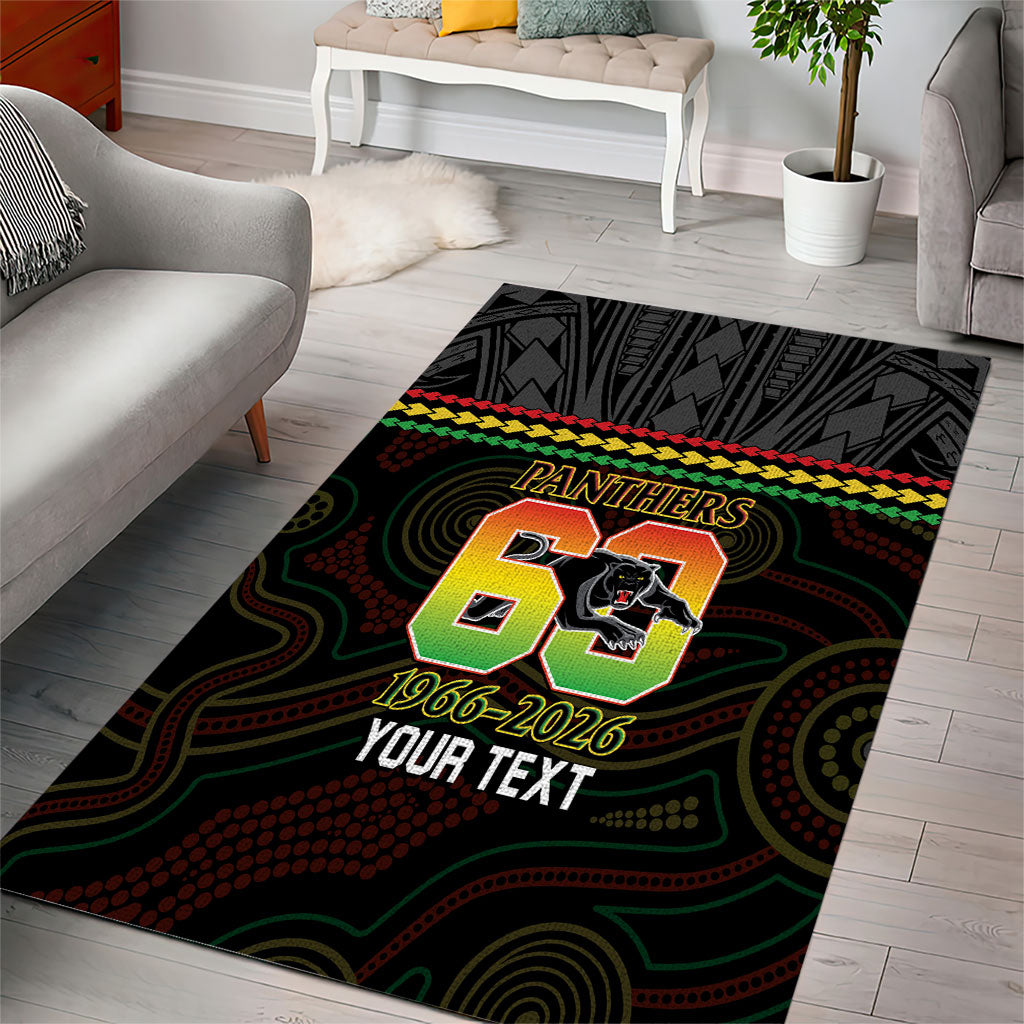 Penrith Panthers Rugby Custom Area Rug 60 Years Anniversary Black Polynesian Aboriginal Art