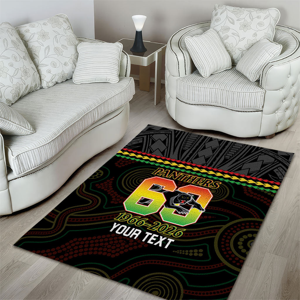 Penrith Panthers Rugby Custom Area Rug 60 Years Anniversary Black Polynesian Aboriginal Art