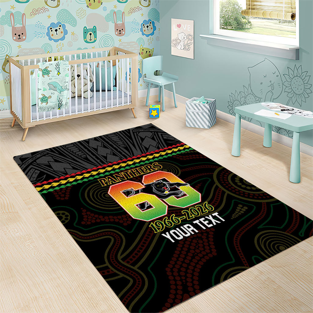 Penrith Panthers Rugby Custom Area Rug 60 Years Anniversary Black Polynesian Aboriginal Art