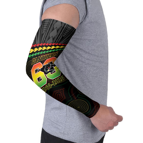 Penrith Panthers Rugby Custom Arm Sleeves 60 Years Anniversary Black Polynesian Aboriginal Art