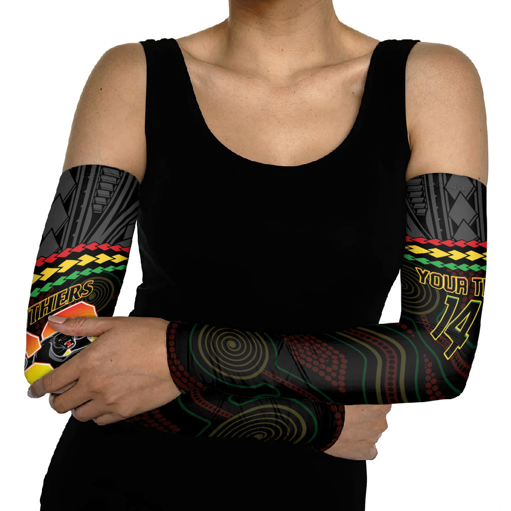 Penrith Panthers Rugby Custom Arm Sleeves 60 Years Anniversary Black Polynesian Aboriginal Art