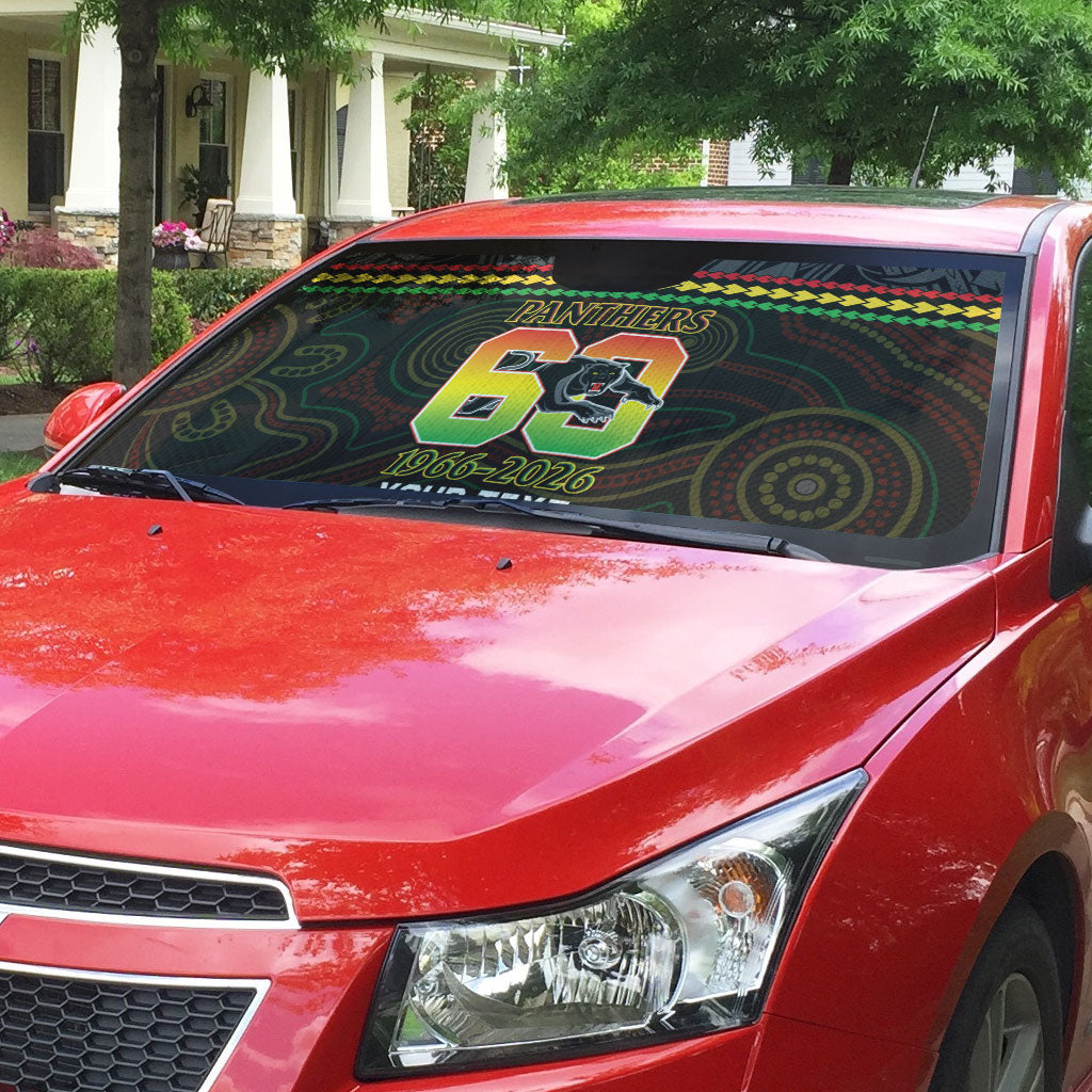 Penrith Panthers Rugby Custom Auto Sun Shade 60 Years Anniversary Black Polynesian Aboriginal Art