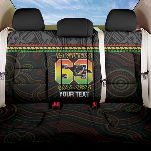 Penrith Panthers Rugby Custom Back Car Seat Cover 60 Years Anniversary Black Polynesian Aboriginal Art