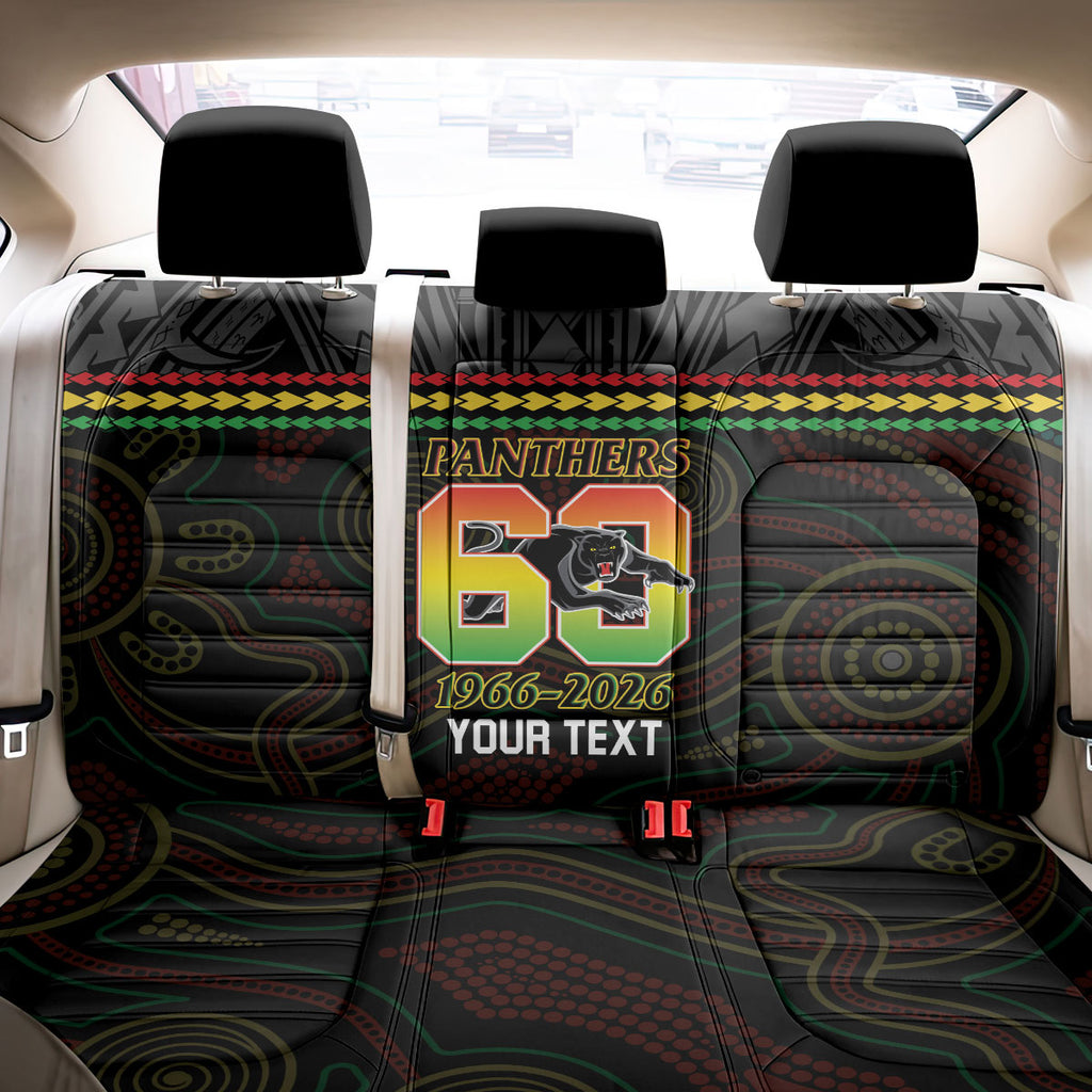 Penrith Panthers Rugby Custom Back Car Seat Cover 60 Years Anniversary Black Polynesian Aboriginal Art