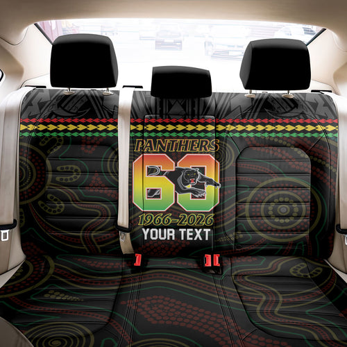 Penrith Panthers Rugby Custom Back Car Seat Cover 60 Years Anniversary Black Polynesian Aboriginal Art