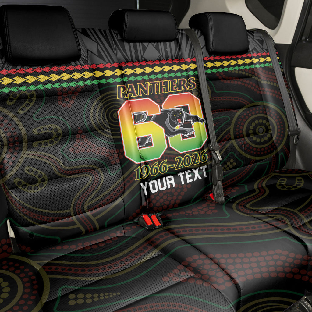 Penrith Panthers Rugby Custom Back Car Seat Cover 60 Years Anniversary Black Polynesian Aboriginal Art