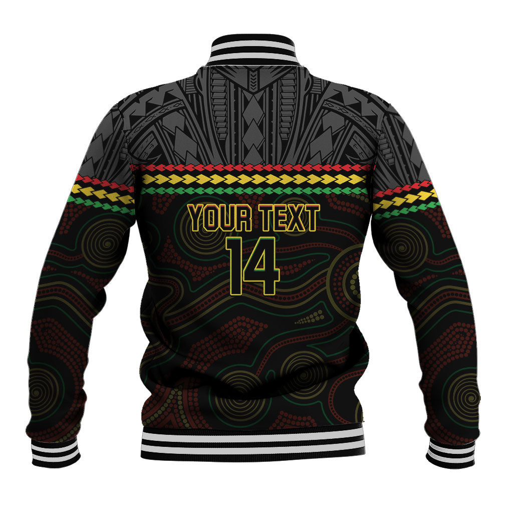 Penrith Panthers Rugby Custom Baseball Jacket 60 Years Anniversary Black Polynesian Aboriginal Art