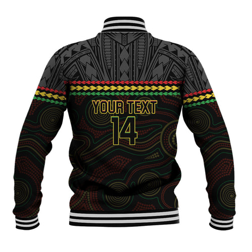Penrith Panthers Rugby Custom Baseball Jacket 60 Years Anniversary Black Polynesian Aboriginal Art