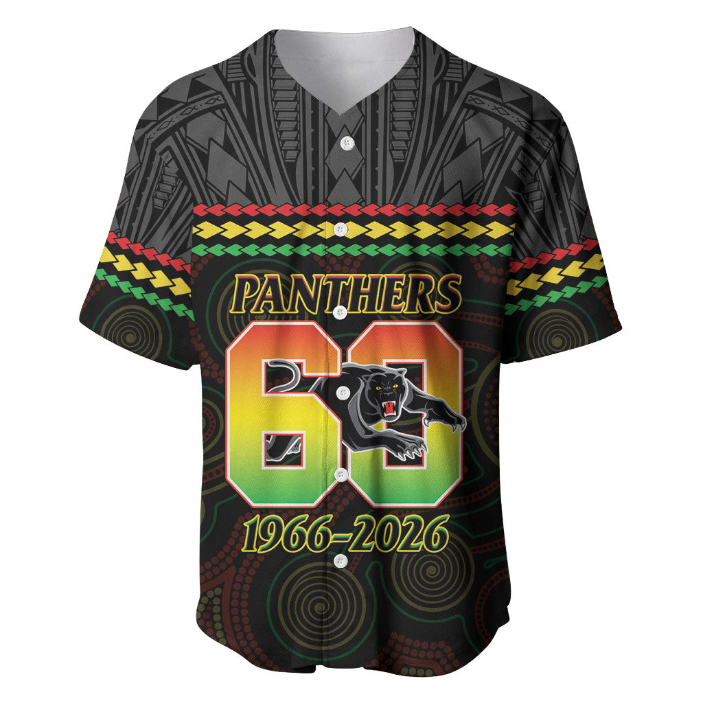 Penrith Panthers Rugby Custom Baseball Jersey 60 Years Anniversary Black Polynesian Aboriginal Art