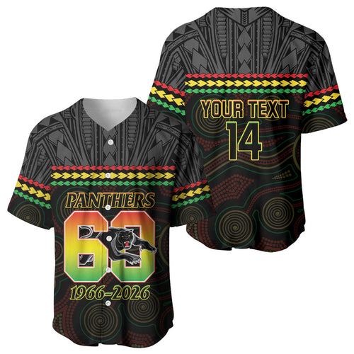 Penrith Panthers Rugby Custom Baseball Jersey 60 Years Anniversary Black Polynesian Aboriginal Art