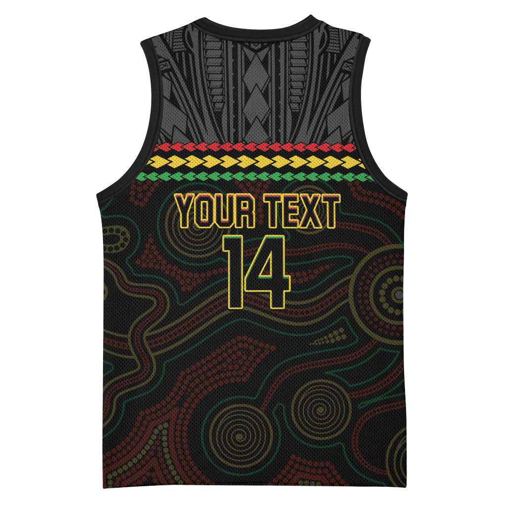 Penrith Panthers Rugby Custom Basketball Jersey 60 Years Anniversary Black Polynesian Aboriginal Art