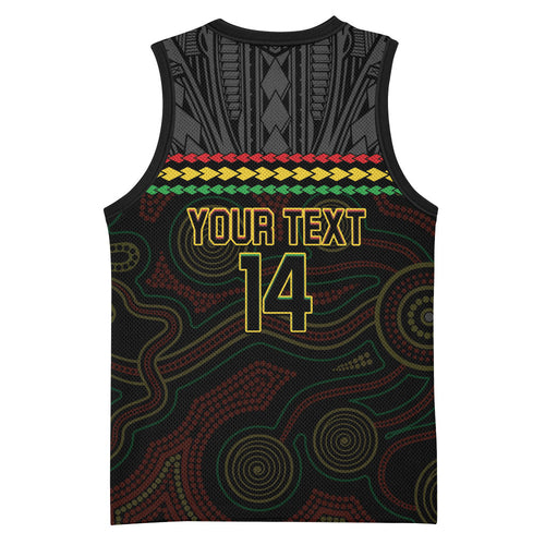 Penrith Panthers Rugby Custom Basketball Jersey 60 Years Anniversary Black Polynesian Aboriginal Art