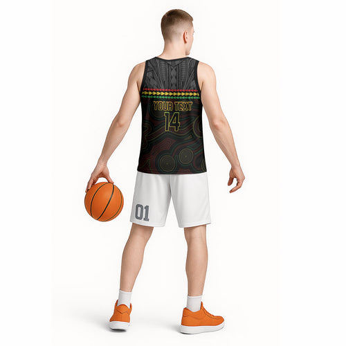 Penrith Panthers Rugby Custom Basketball Jersey 60 Years Anniversary Black Polynesian Aboriginal Art