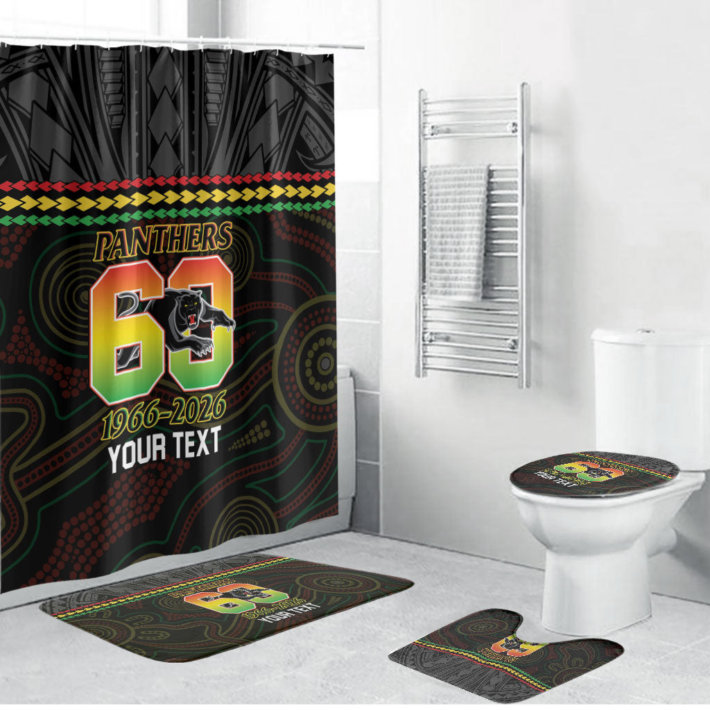 Penrith Panthers Rugby Custom Bathroom Set 60 Years Anniversary Black Polynesian Aboriginal Art