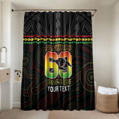 Penrith Panthers Rugby Custom Bathroom Set 60 Years Anniversary Black Polynesian Aboriginal Art