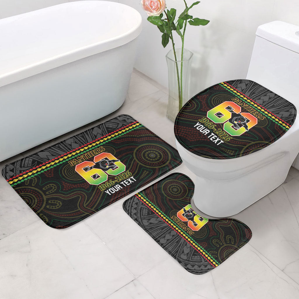 Penrith Panthers Rugby Custom Bathroom Set 60 Years Anniversary Black Polynesian Aboriginal Art
