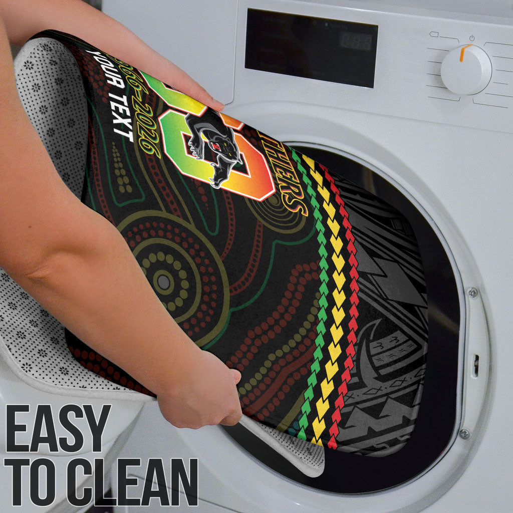 Penrith Panthers Rugby Custom Bathroom Set 60 Years Anniversary Black Polynesian Aboriginal Art