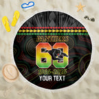 Penrith Panthers Rugby Custom Beach Blanket 60 Years Anniversary Black Polynesian Aboriginal Art