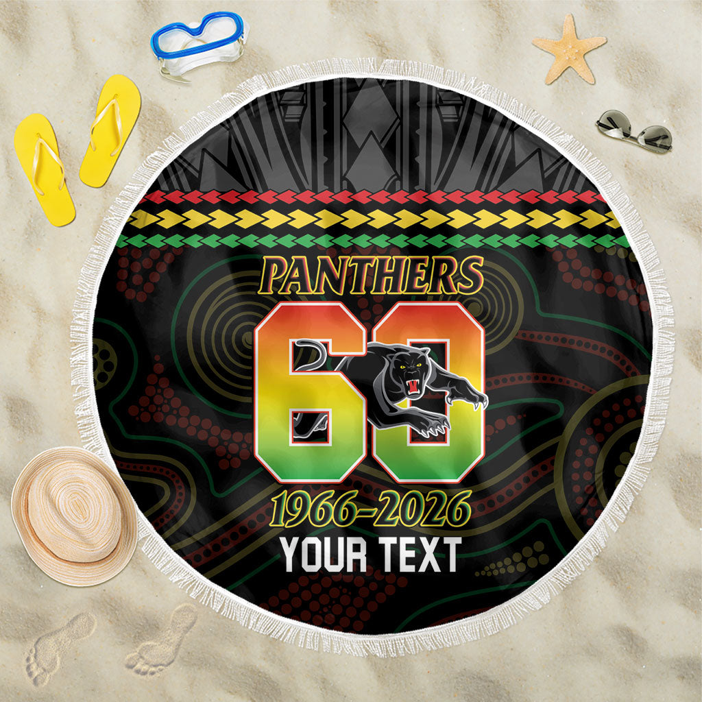 Penrith Panthers Rugby Custom Beach Blanket 60 Years Anniversary Black Polynesian Aboriginal Art