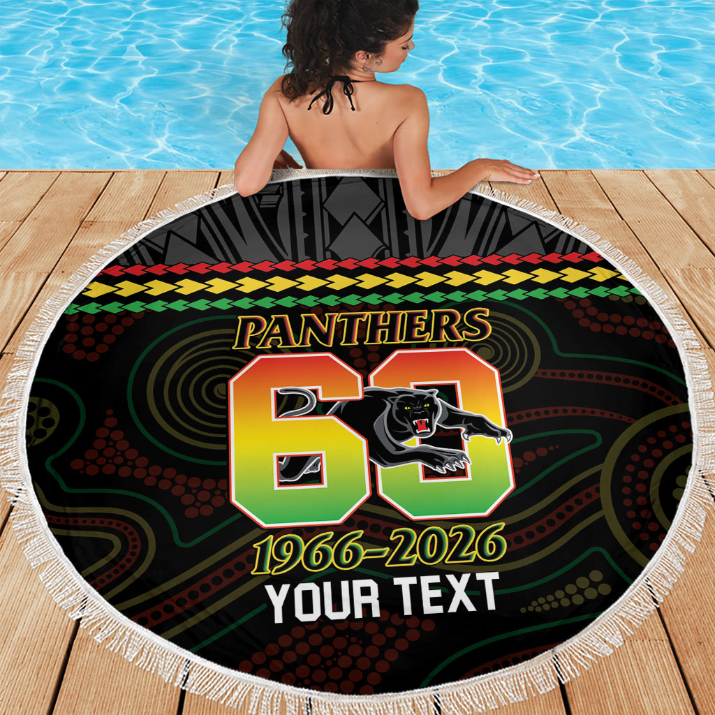 Penrith Panthers Rugby Custom Beach Blanket 60 Years Anniversary Black Polynesian Aboriginal Art