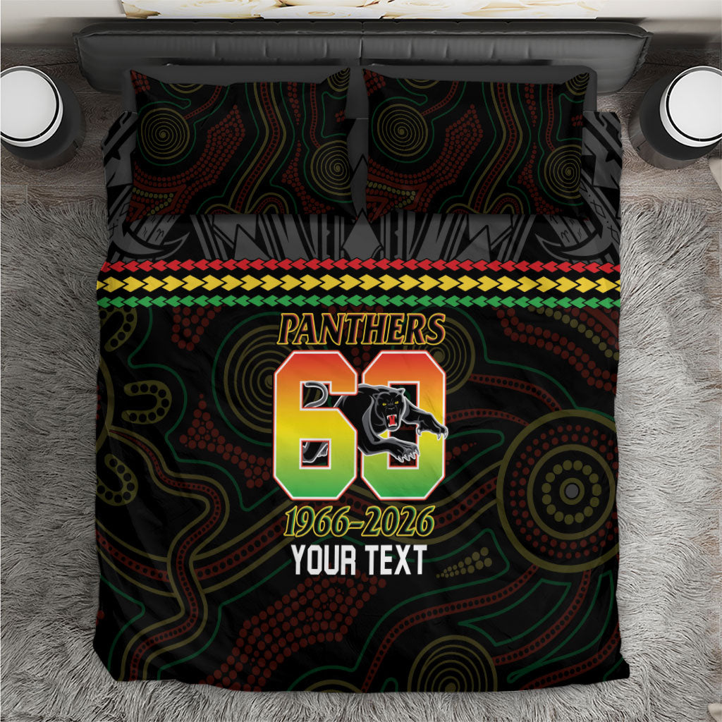Penrith Panthers Rugby Custom Bedding Set 60 Years Anniversary Black Polynesian Aboriginal Art