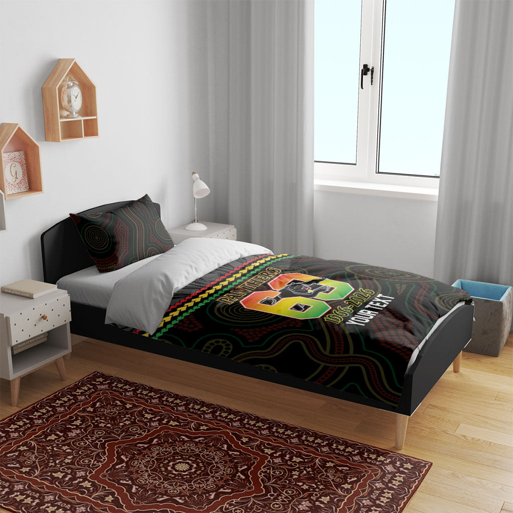 Penrith Panthers Rugby Custom Bedding Set 60 Years Anniversary Black Polynesian Aboriginal Art